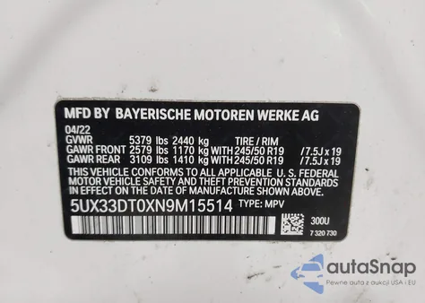 2022 BMW X4 xDrive30I from USA, damaged, VIN 5UX33DT0XN9M15514